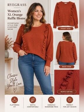 Ryegrass women's XL orange ruffle blouse #07
